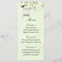 gaiola verde floral de pássaros, Cartões de Menus 