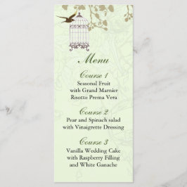 gaiola verde floral de pássaros, Cartões de Menus 