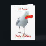 Gaivota do cartão do dia do aniversário<br><div class="desc">Um cartão de aniversário inteiramente customisable. Mude as palavras,  nomeie,  adicione nomes para dentro. Uma gaivota que guardara para fora um presente,  entregado pelo correio aéreo.</div>
