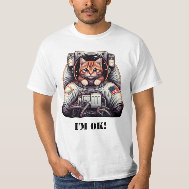 Galáctica Meowventure: Astronauta Engraçado Camisa (Frente)