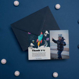 Galáxia do planeta foguete e cartões de agradecime