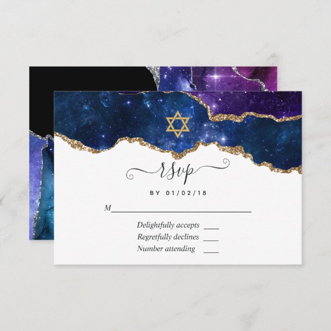 Galaxy Agate Bat Mitzvah RSVP Card (Frente/Verso)