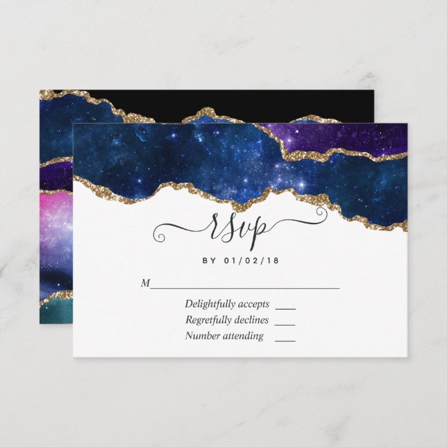 Galaxy Agate RSVP Card (Frente/Verso)