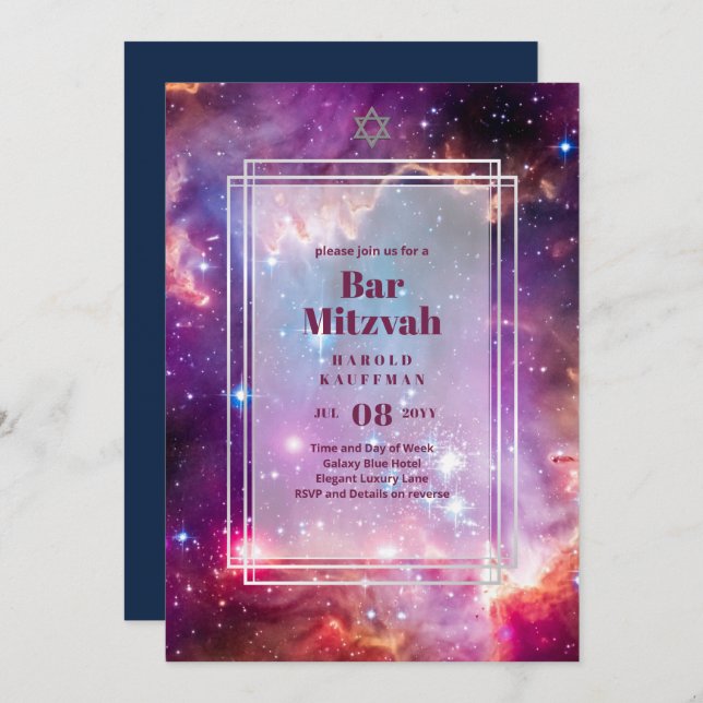 GALAXY Boys BAR MITVAH Space Sky Convite (Frente/Verso)