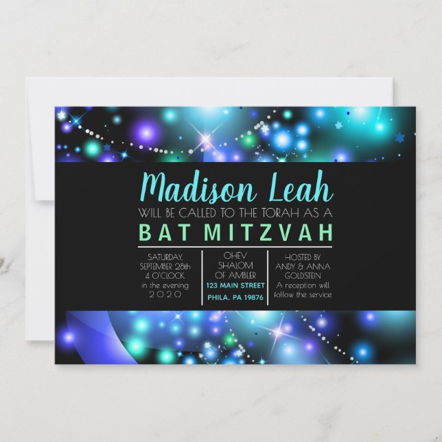GALAXY GLOTING STARS Bat Mitzvah Convite (Frente)