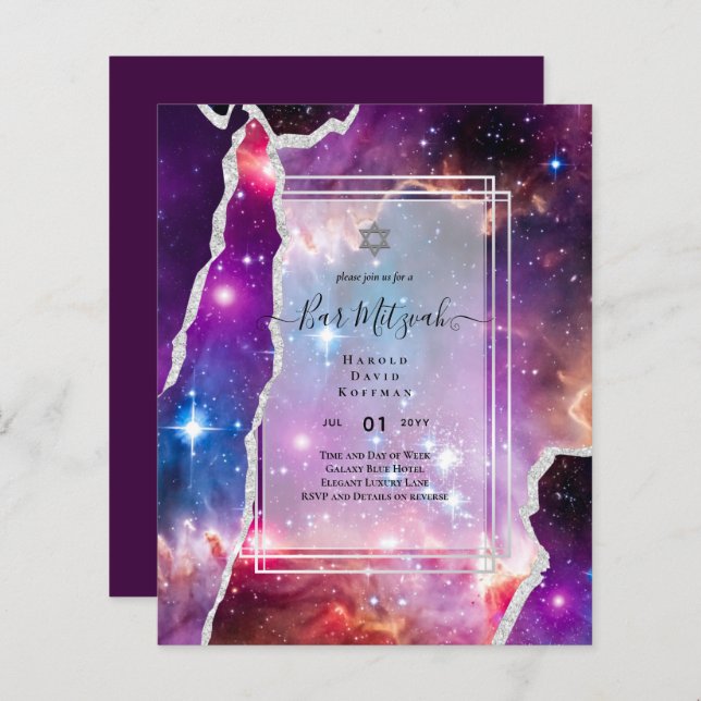 Galaxy Starry Night BAR MITZVAH Agate Convite (Frente/Verso)