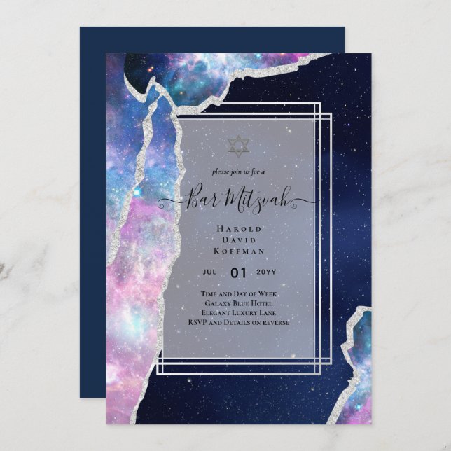 Galaxy Starry Night BAR MITZVAH Agate Convite (Frente/Verso)