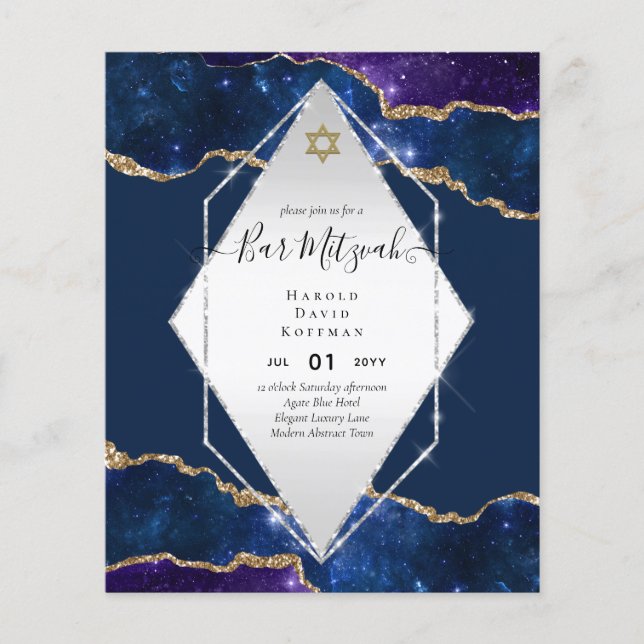 Galaxy Starry Night BAR MITZVAH Convites Azul (Frente)