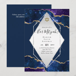 Galaxy Starry Night BAR MITZVAH Convites Azul