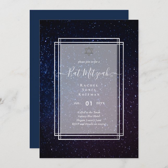 Galaxy Starry Night BAT MITZVAH Agate Convite (Frente/Verso)