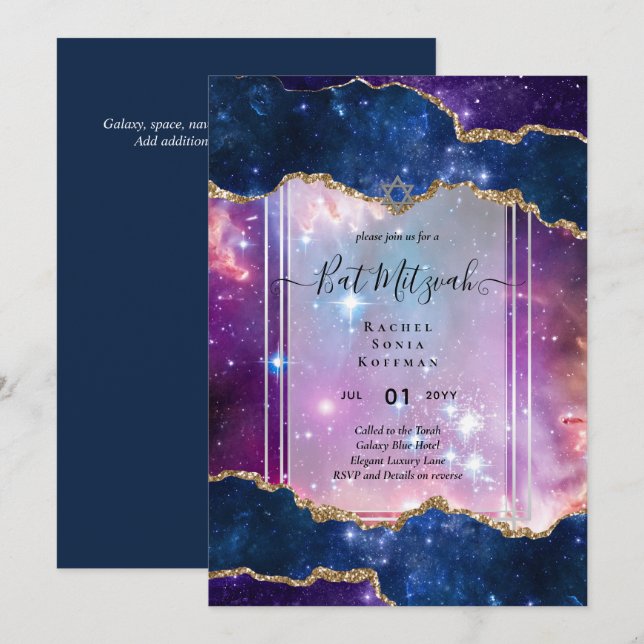 Galaxy Starry Night BAT MITZVAH Agate Convite (Frente/Verso)