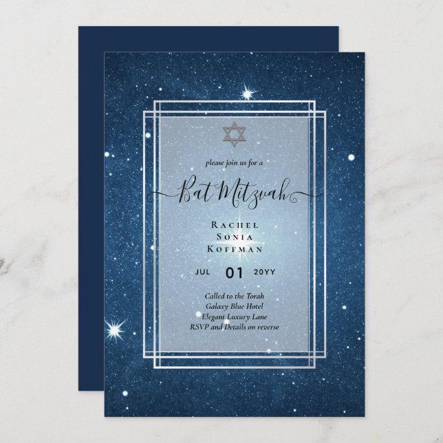 Galaxy Starry Night BAT MITZVAH Agate Convite (Frente/Verso)