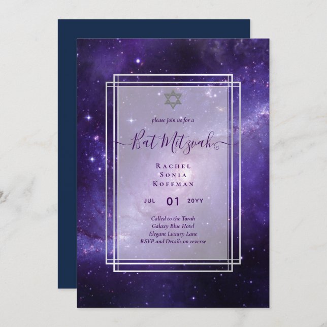 Galaxy Starry Night BAT MITZVAH Agate Convite (Frente/Verso)