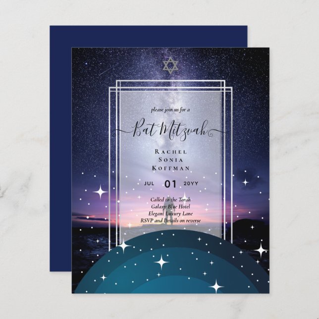 Galaxy Starry Night BAT MITZVAH Agate Convite (Frente/Verso)