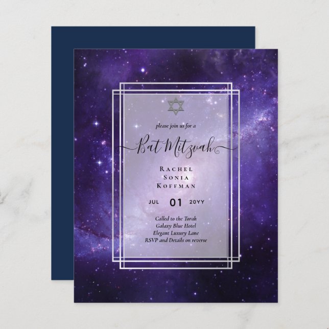 Galaxy Starry Night BAT MITZVAH Agate Convite (Frente/Verso)