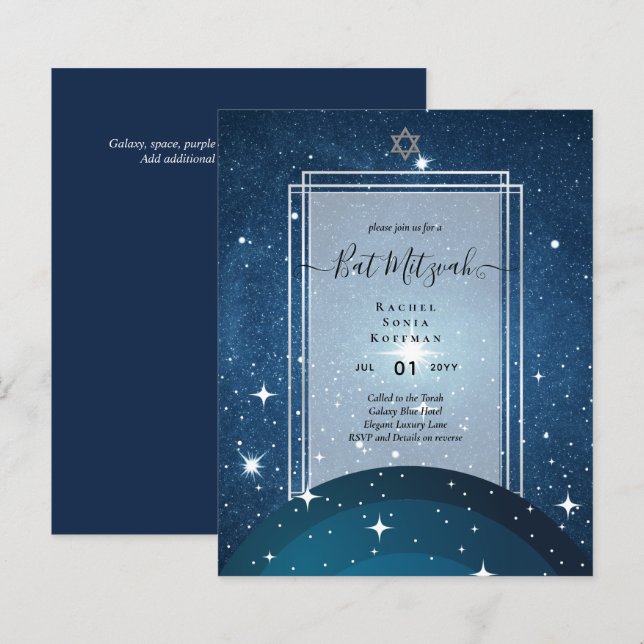 Galaxy Starry Night BAT MITZVAH Agate Convite (Frente/Verso)