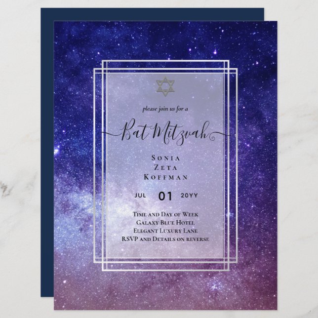 Galaxy Starry Night BAT MITZVAH Convite (Frente/Verso)