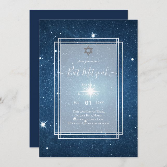 Galaxy Starry Night BAT MITZVAH Convite (Frente/Verso)