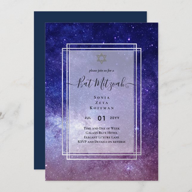 Galaxy Starry Night BAT MITZVAH Convite (Frente/Verso)
