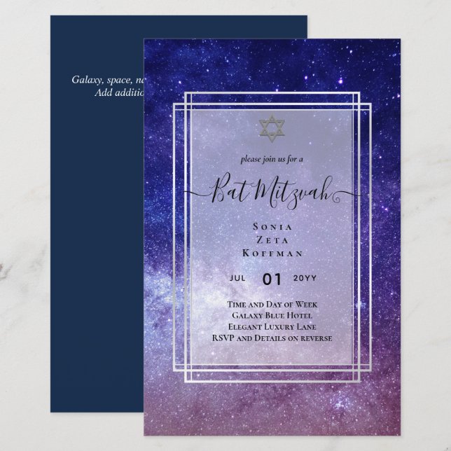 Galaxy Starry Night BAT MITZVAH Convite (Frente/Verso)