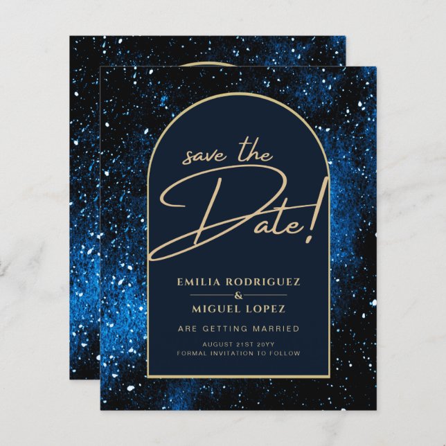 Galaxy Starry Night Blue Dourado Casamento SAVE DA (Frente/Verso)