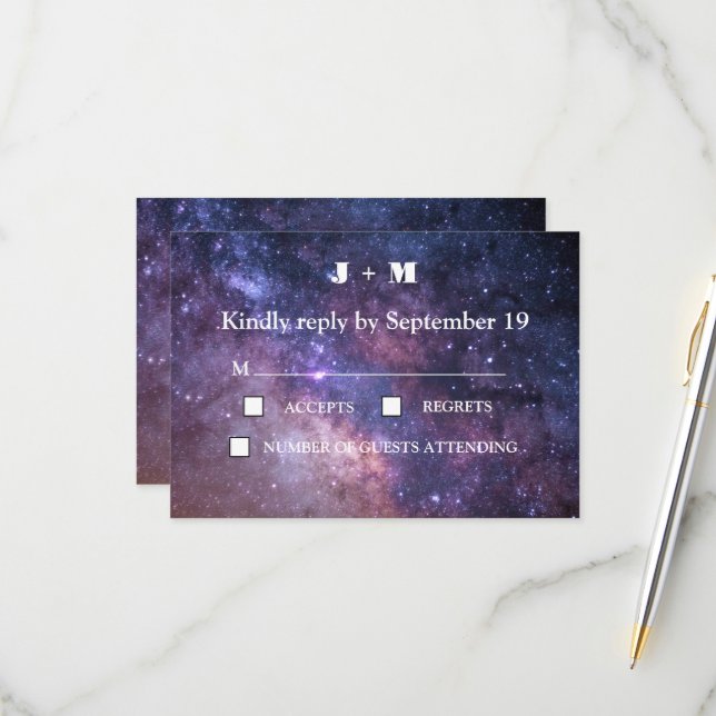 Galaxy Starry Night Nebula Mystical Modern RSVP (Frente/Verso In Situ)