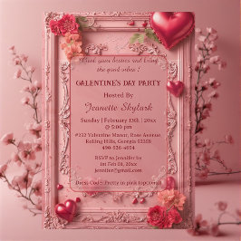 Galentines Day Party Heart Floral Pastel Pink Vine