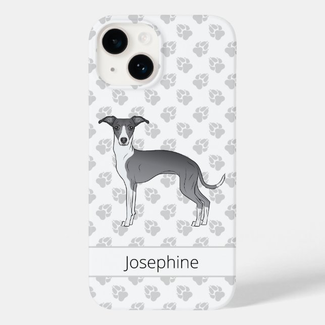 Galgo Italiano Azul e Branco com Nome Personalizad (Verso)