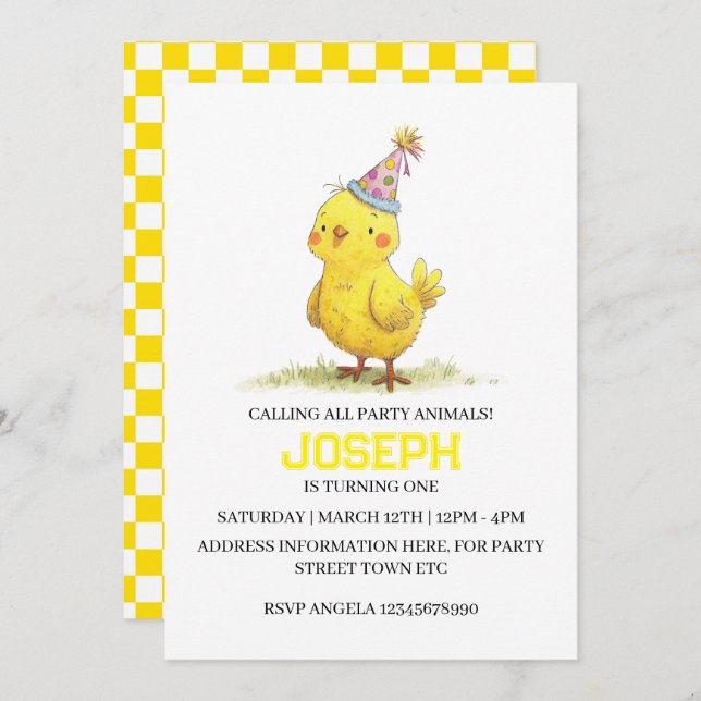 Galinha de aniversário de Fazenda Pintinho (Frente/Verso)