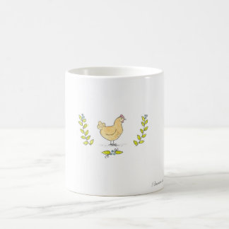 Galinha e caneca amarelas dos ramos