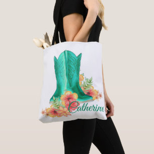 Galinha Ocidental Boots / Flores Tote Bag com NOME