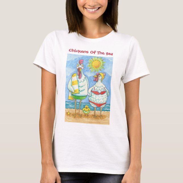 GALINHAS DO MAR, CARTOON T-SHIRT ENGRAÇADO (Frente)