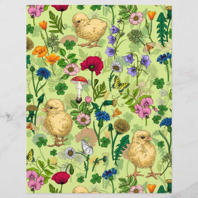 Galinhas e flores silvestres em verde-orvalho (Frente)