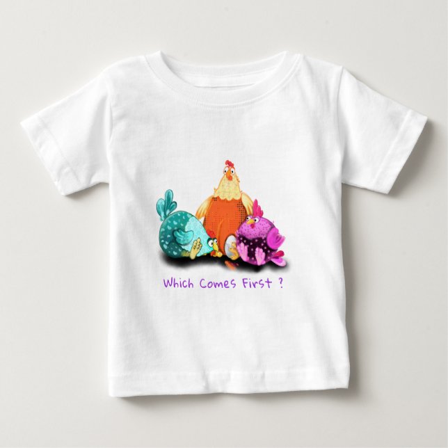 Galinhas Engraçadas À Camisa De Bebê Esperando Ovo (Frente)