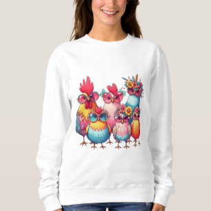 Galinhas Whimsical com vidro - t-shirt feminina