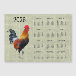 Galo Colorido Calendário 2026 Cartão Magnético