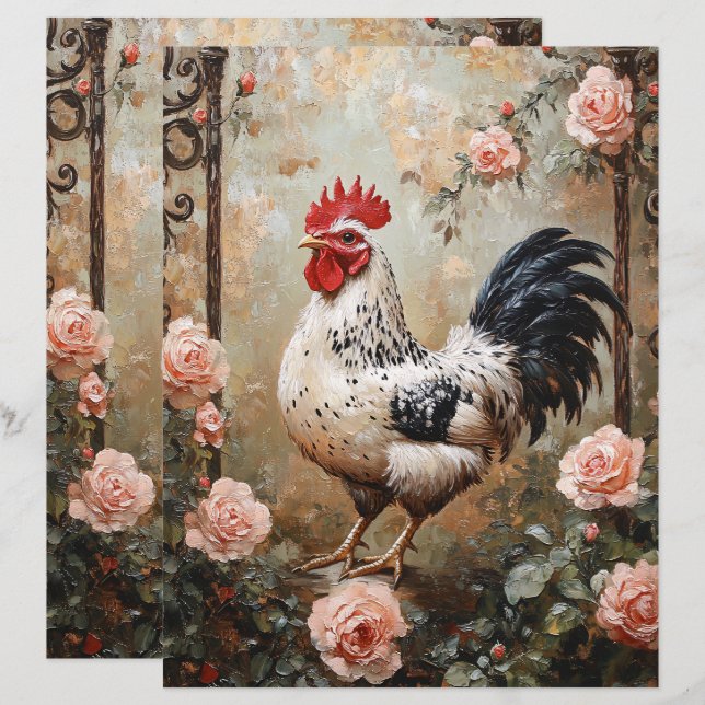 Galo Escondido Entre Rosas Rosa Papel Escarpado (Frente/Verso)