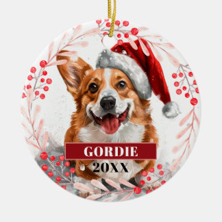 Galsh Corgi Dog em Santa Hat Enfeites de natal