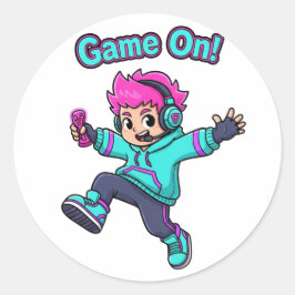 Game On! – Adesivo de Personagem de Gamer de Desen