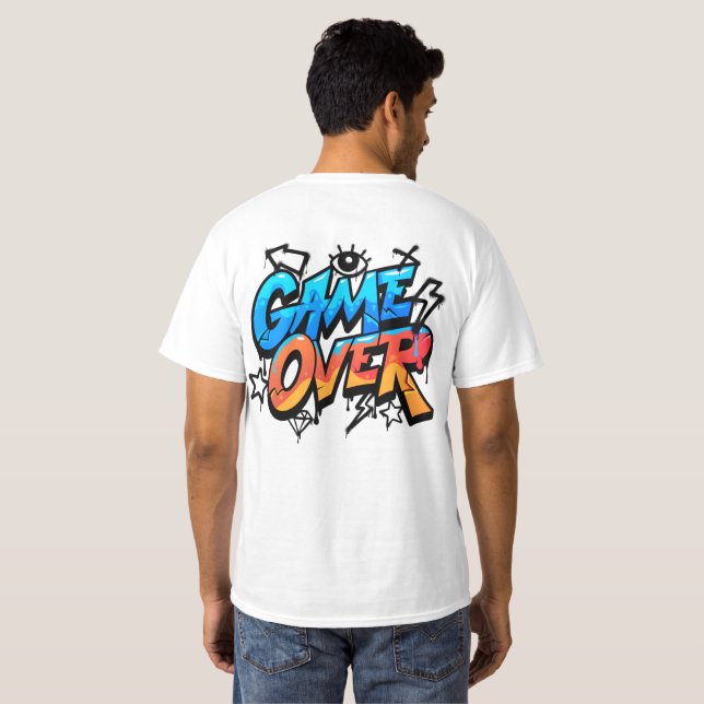 Game Over Graffiti Style Gamer T-Shirt – Bold Blue (Parte Traseira Completa)