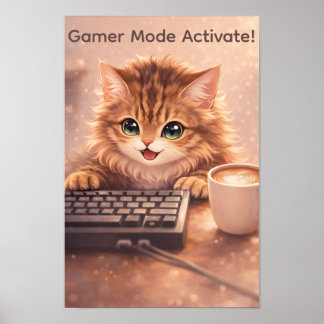 Gamer Anime Gato no Teclado Poster