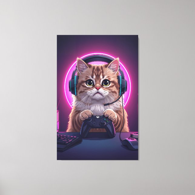 Gamer Cat Kids Canvas – Funny Cartoon Kitten (Frente)