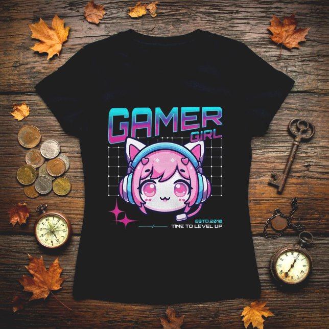 Gamer Girl Cat T-Shirt (Criador carregado)