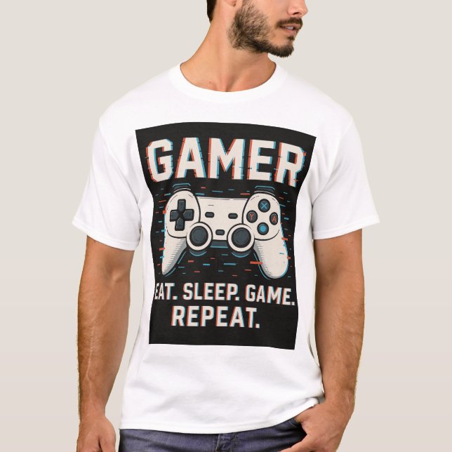 Gamer T-Shirt - Eat Sleep Game Repeat | Cool Gift  (Frente)