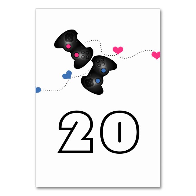 Gamers Geeky Cartão de Mesa de Casamento Azul Rosa (Frente)