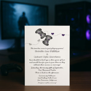 Gamers Geeky que Wedding o convite (prata/roxo)