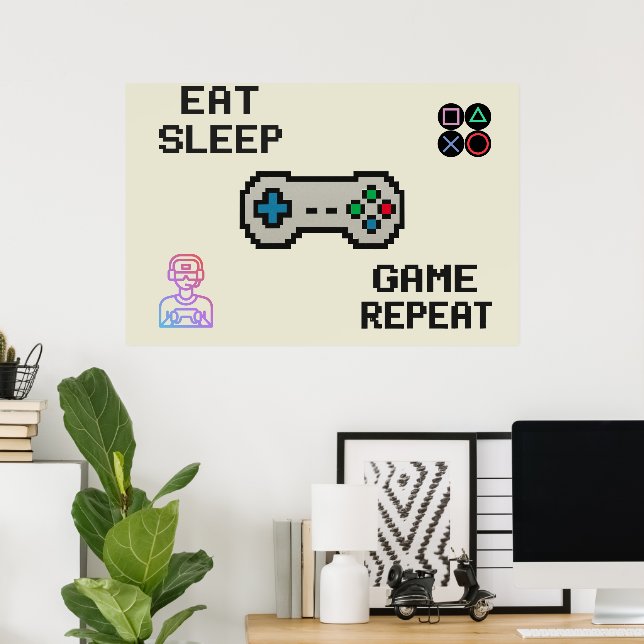 Gaming Poster – Pixel Art Gamer Room Wall Print (Escritório em casa)