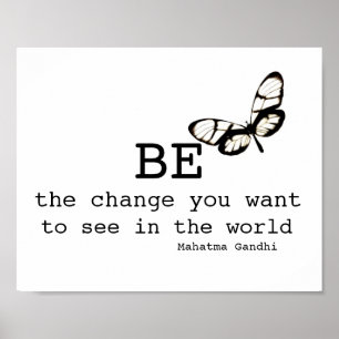 Gandhi quote poster be the change black and white