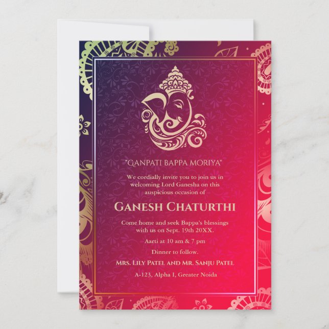 Ganesh Chaturthi Puja Roya - Convite para Elemento (Frente)