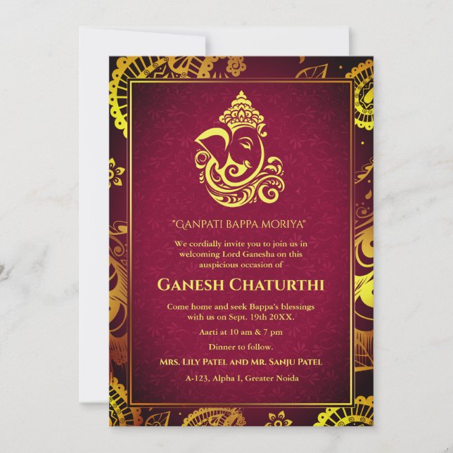 Ganesh Chaturthi Puja Roya - Convite para Elemento (Frente)